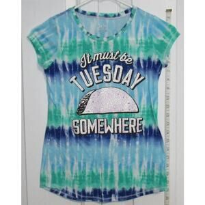 #19 Justice Taco Blue Green tie-dye Shirt